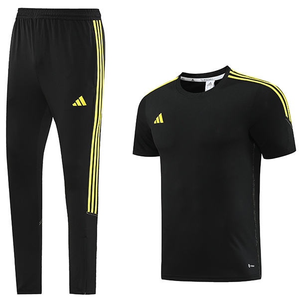 Adas kit da allenamento casual abbigliamento sportivo uniforme nera tuta da calcio da uomo maglia sportiva manica corta da calcio 2023-2024